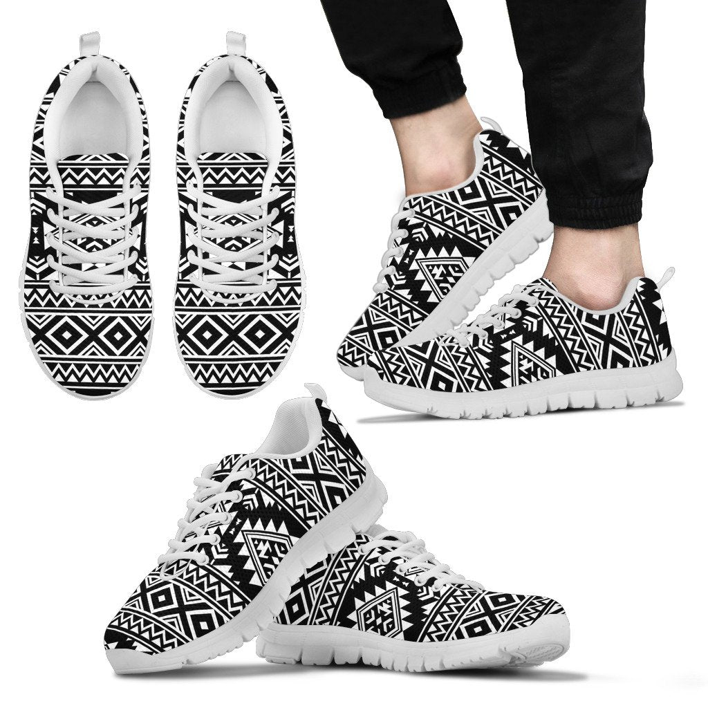Aztec Black White Print Pattern Men Sneakers Shoes