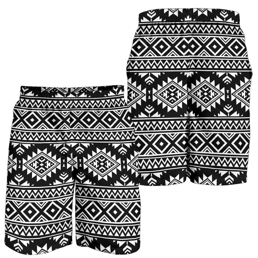 Aztec Black White Print Pattern Mens Shorts-JTAMIGO.COM