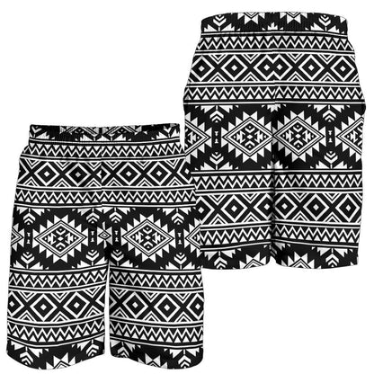 Aztec Black White Print Pattern Mens Shorts-JTAMIGO.COM