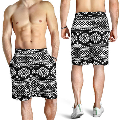 Aztec Black White Print Pattern Mens Shorts-JTAMIGO.COM