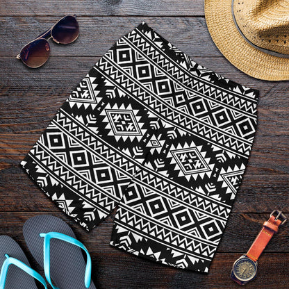Aztec Black White Print Pattern Mens Shorts-JTAMIGO.COM