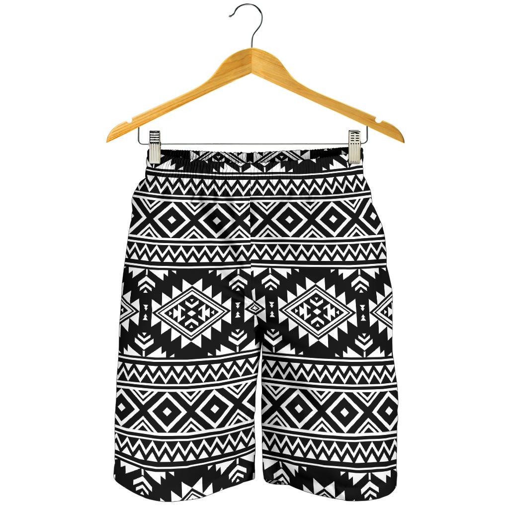 Aztec Black White Print Pattern Mens Shorts-JTAMIGO.COM