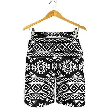Aztec Black White Print Pattern Mens Shorts-JTAMIGO.COM