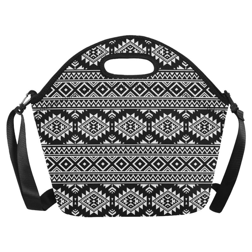 Aztec Black White Print Pattern Neoprene Lunch Bag (Model 1669)(Large)-JTAMIGO.COM
