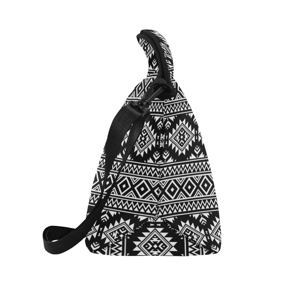 Aztec Black White Print Pattern Neoprene Lunch Bag (Model 1669)(Large)-JTAMIGO.COM