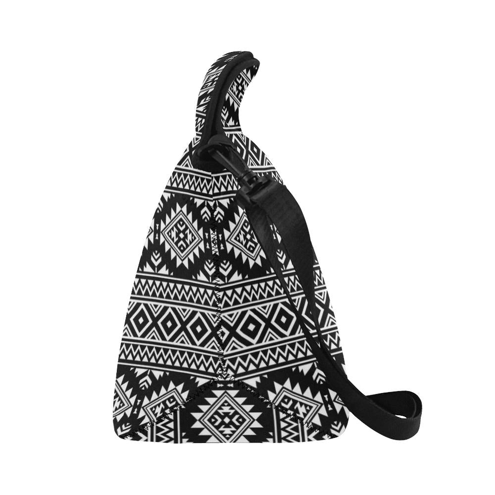 Aztec Black White Print Pattern Neoprene Lunch Bag (Model 1669)(Large)-JTAMIGO.COM