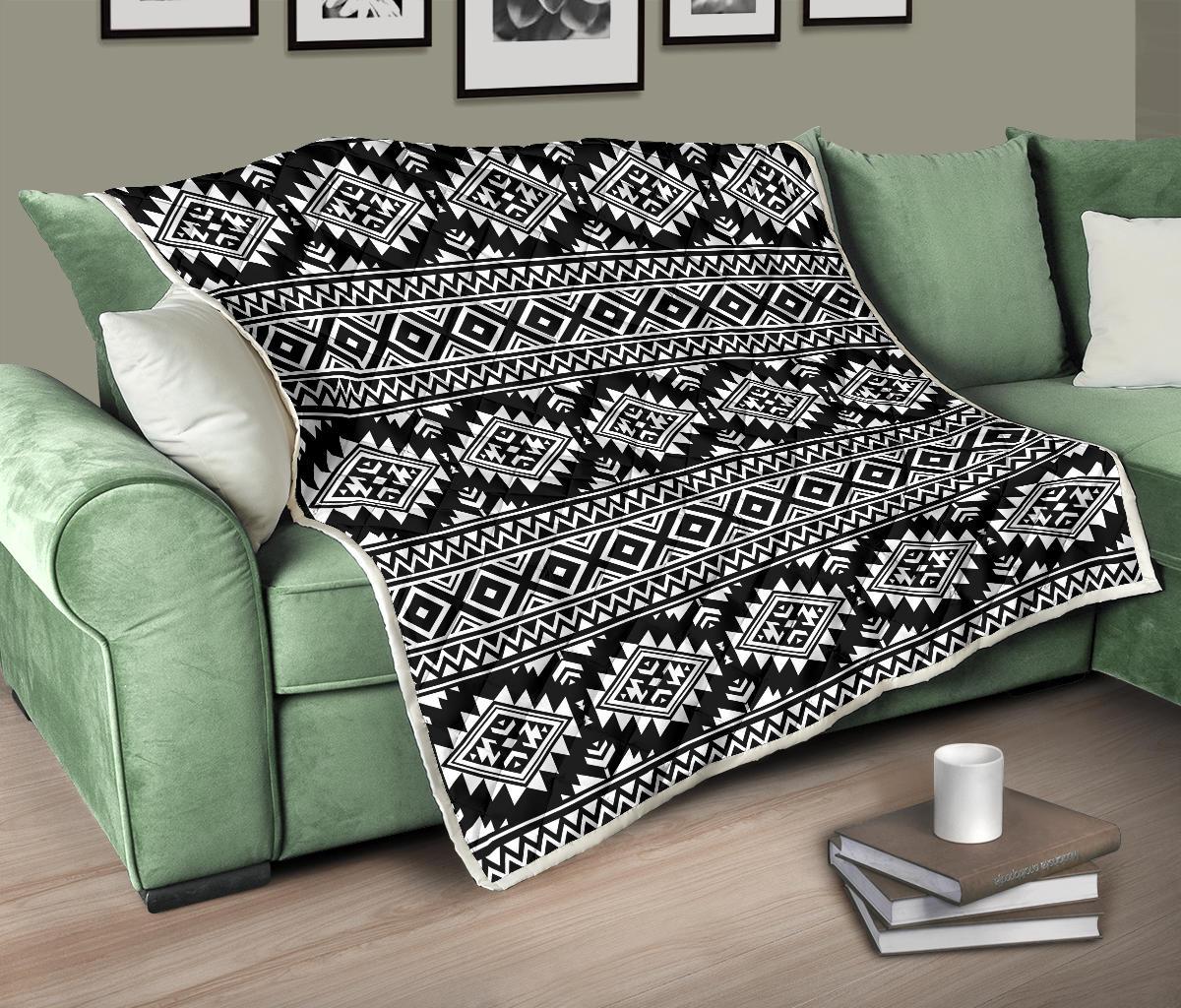 Aztec Black White Print Pattern Premium Quilt-JTAMIGO.COM