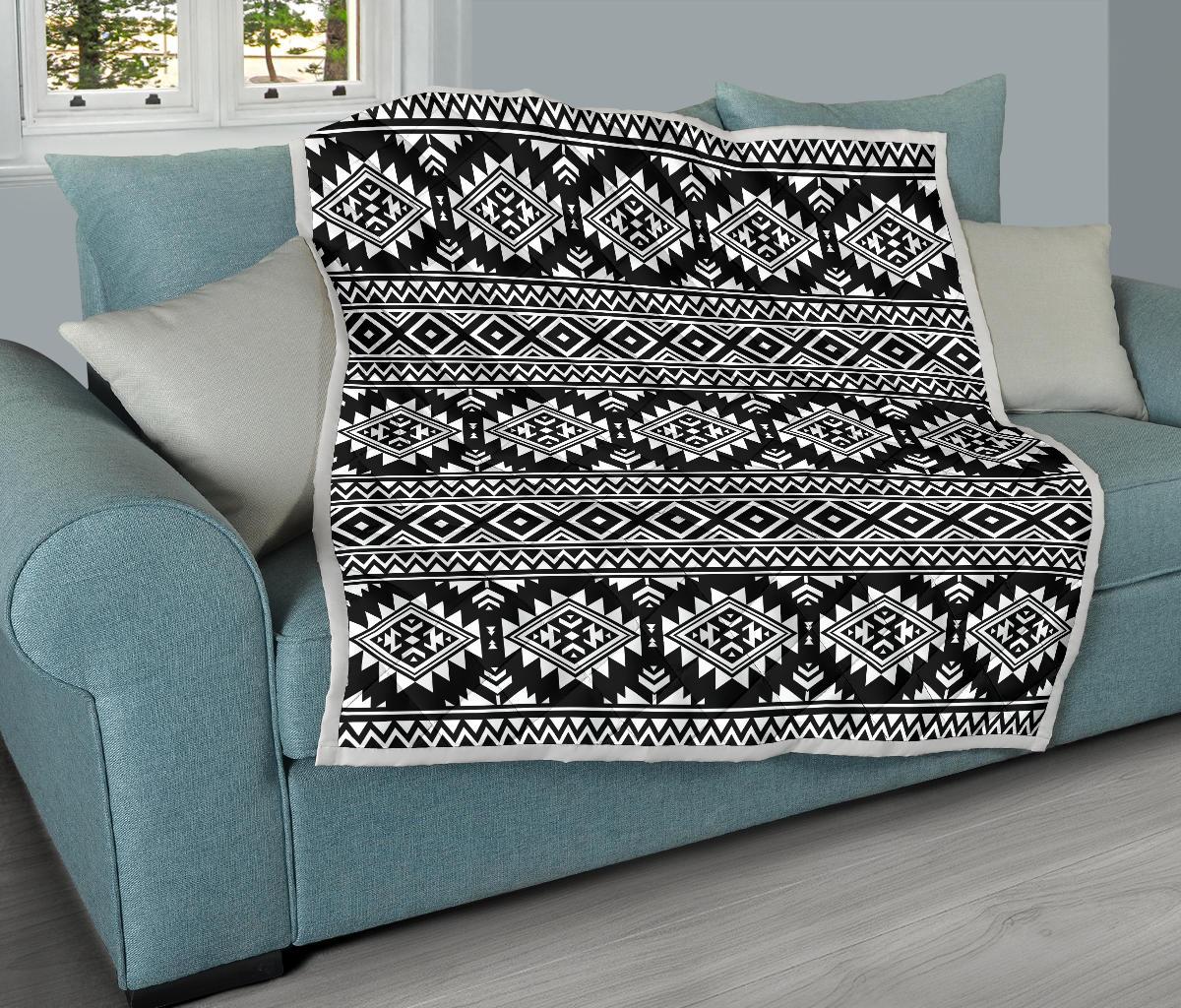 Aztec Black White Print Pattern Premium Quilt-JTAMIGO.COM