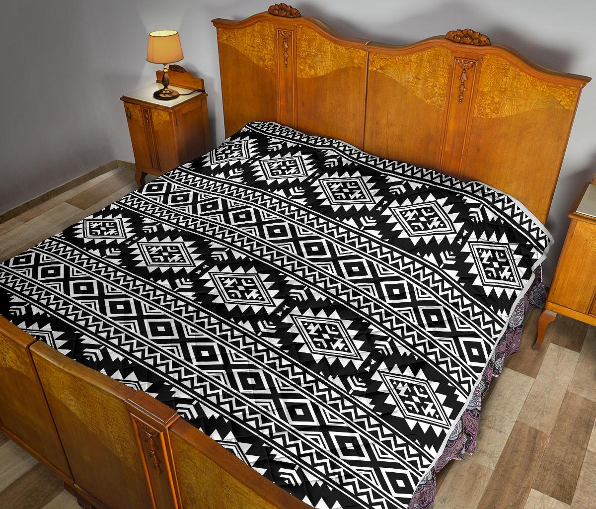 Aztec Black White Print Pattern Premium Quilt-JTAMIGO.COM