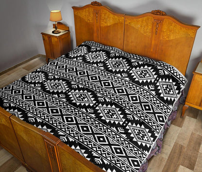 Aztec Black White Print Pattern Premium Quilt-JTAMIGO.COM