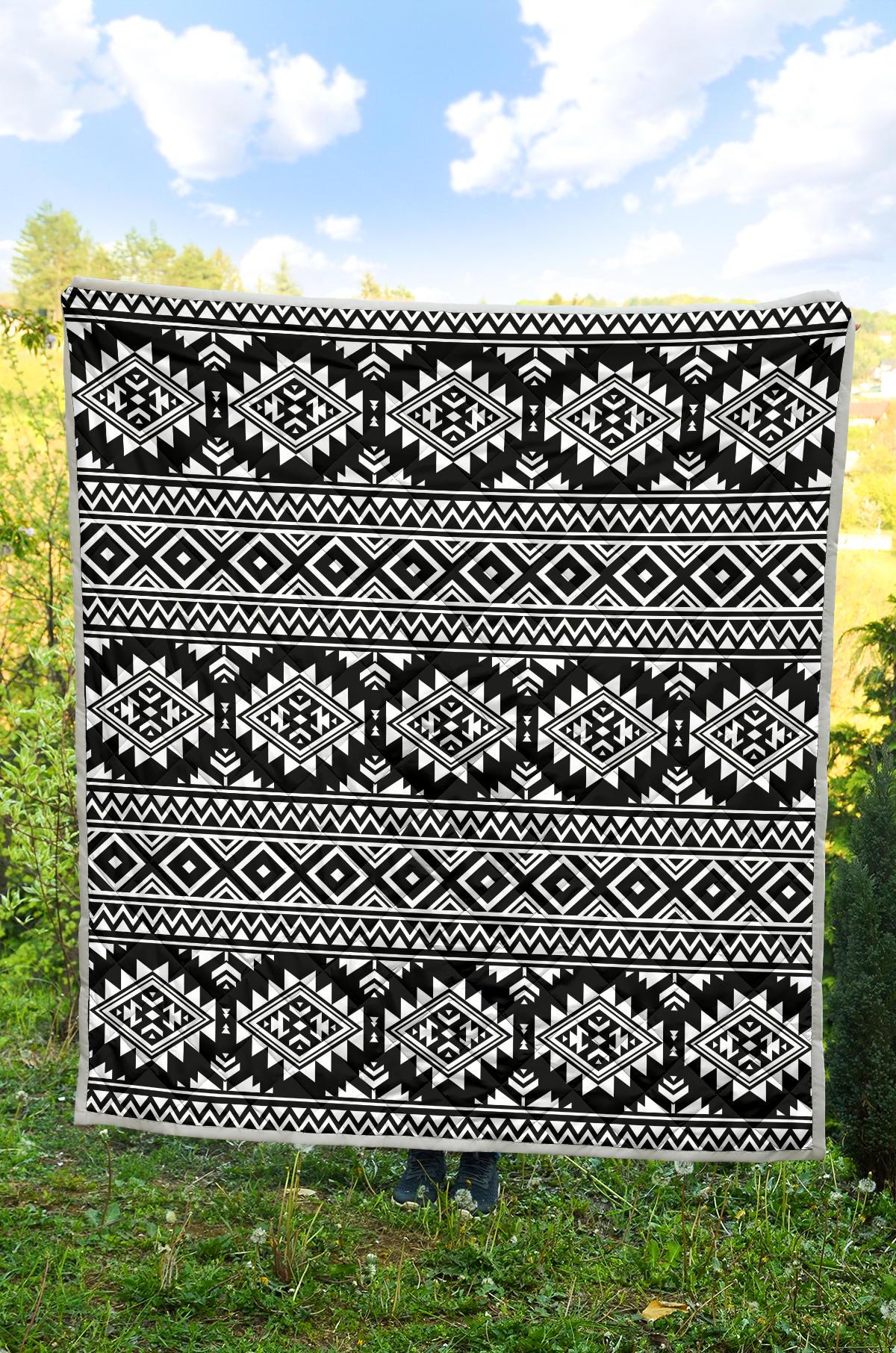 Aztec Black White Print Pattern Premium Quilt-JTAMIGO.COM