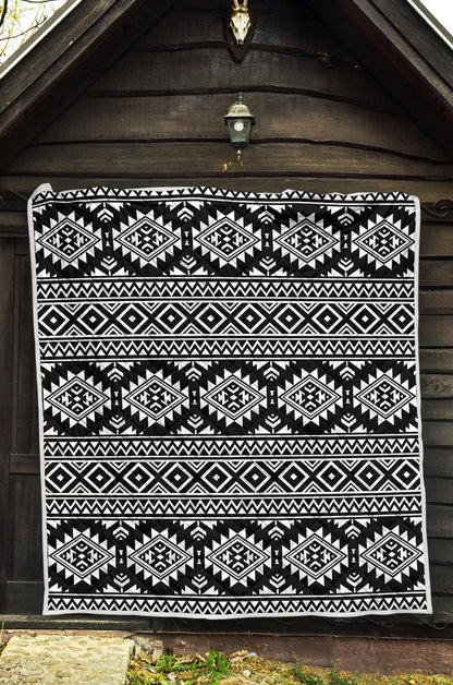 Aztec Black White Print Pattern Premium Quilt-JTAMIGO.COM