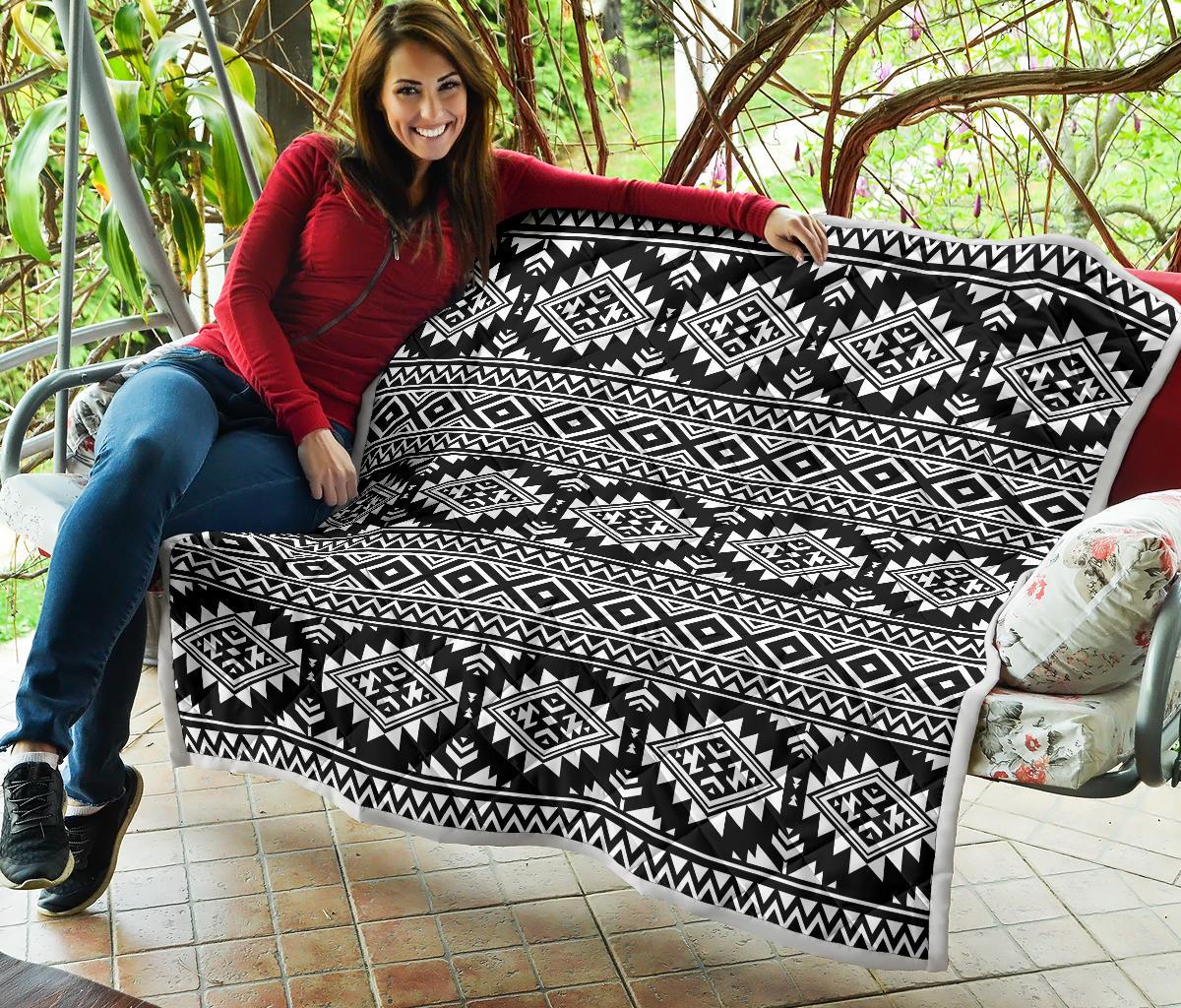 Aztec Black White Print Pattern Premium Quilt-JTAMIGO.COM