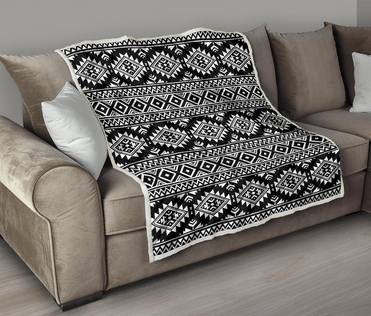 Aztec Black White Print Pattern Premium Quilt-JTAMIGO.COM