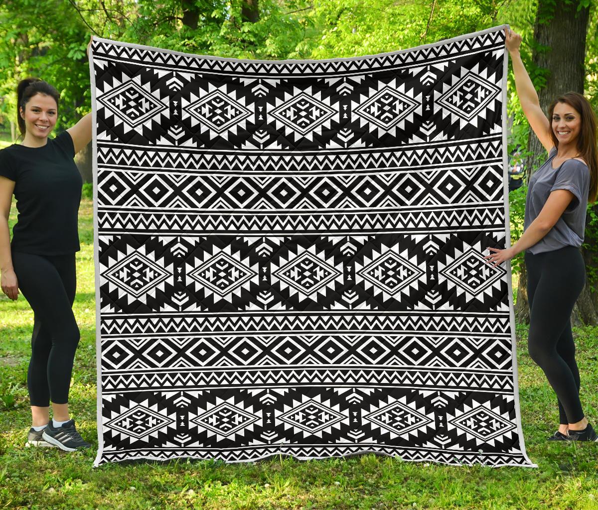 Aztec Black White Print Pattern Premium Quilt-JTAMIGO.COM