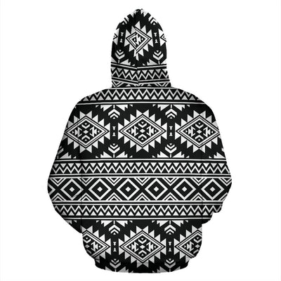 Aztec Black White Print Pattern Pullover Hoodie