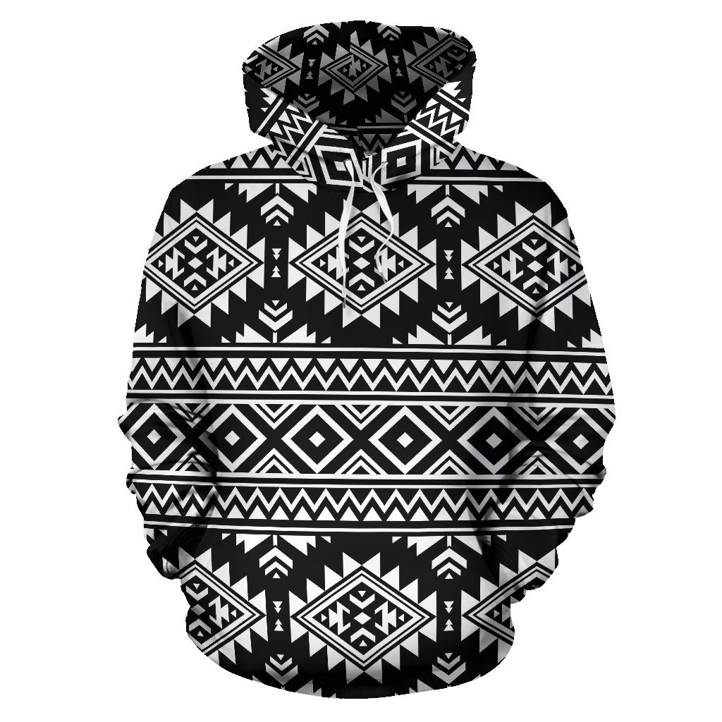 Aztec Black White Print Pattern Pullover Hoodie