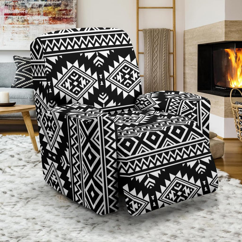 Aztec Black White Print Pattern Recliner Slipcover-JTAMIGO.COM