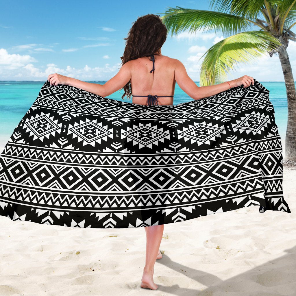 Aztec Black White Print Pattern Sarong Pareo Wrap