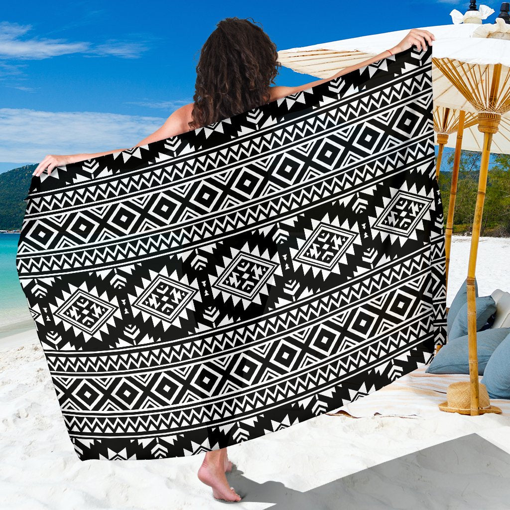 Aztec Black White Print Pattern Sarong Pareo Wrap