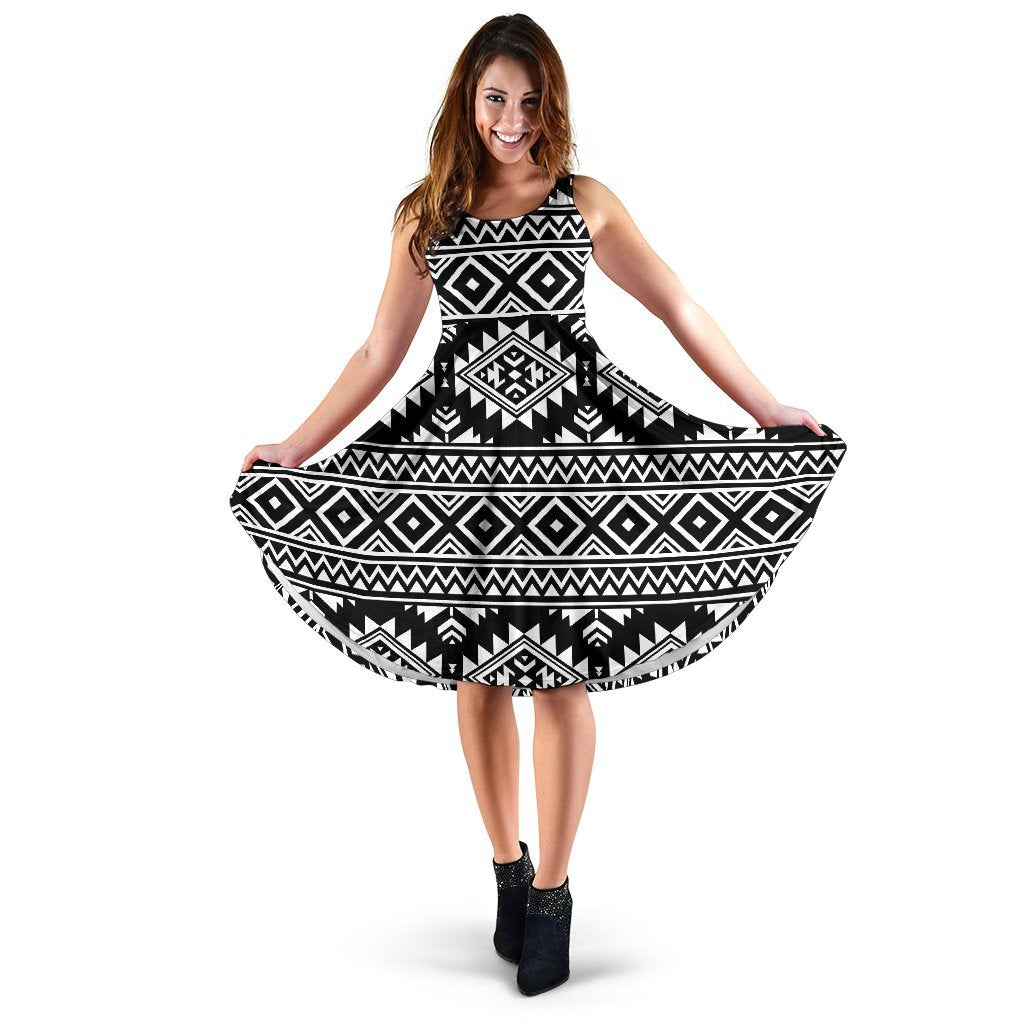 Aztec Black White Print Pattern Sleeveless Dress