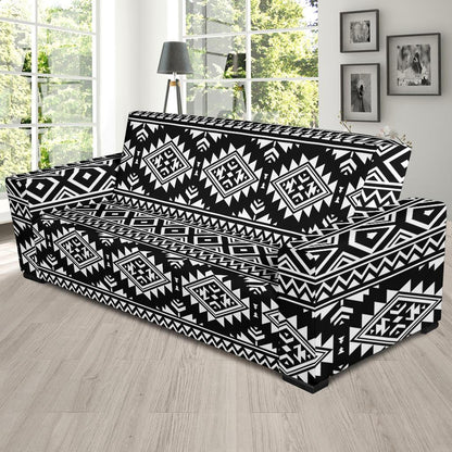 Aztec Black White Print Pattern Sofa Slipcover-JTAMIGO.COM