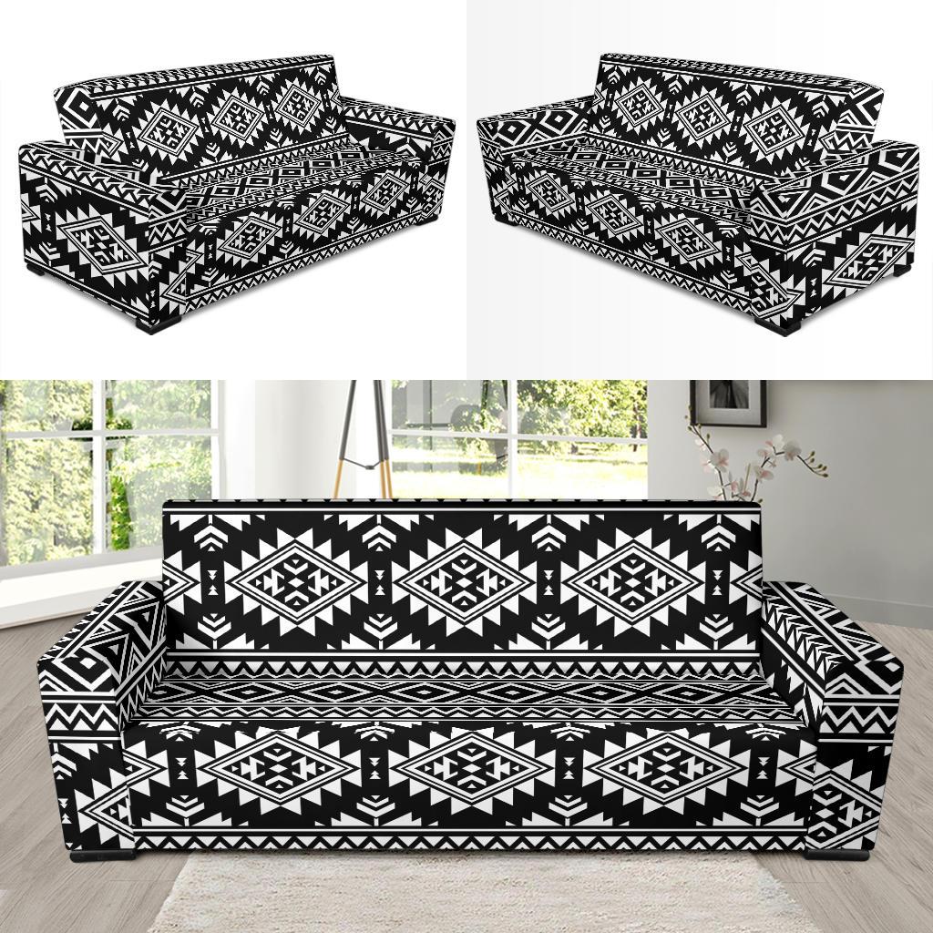 Aztec Black White Print Pattern Sofa Slipcover-JTAMIGO.COM