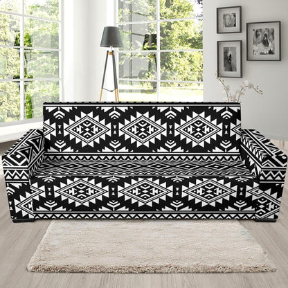 Aztec Black White Print Pattern Sofa Slipcover-JTAMIGO.COM