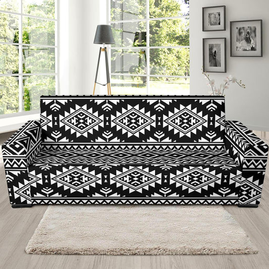 Aztec Black White Print Pattern Sofa Slipcover-JTAMIGO.COM