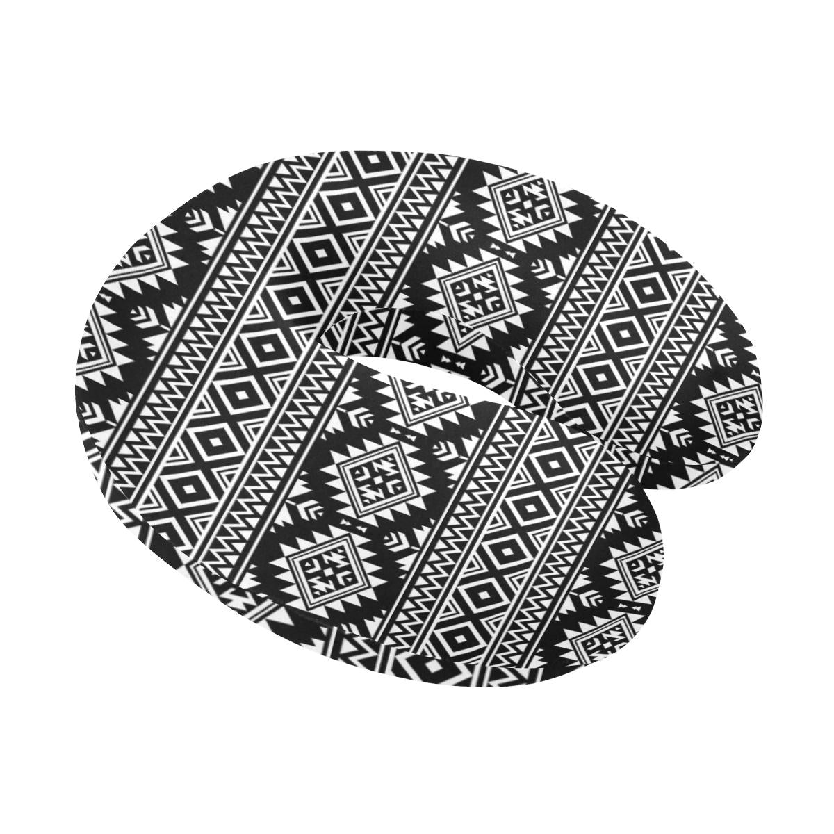 Aztec Black White Print Pattern U-Shaped Travel Neck Pillow-JTAMIGO.COM