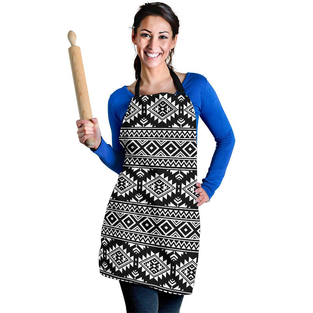 Aztec Black White Print Pattern Women Apron