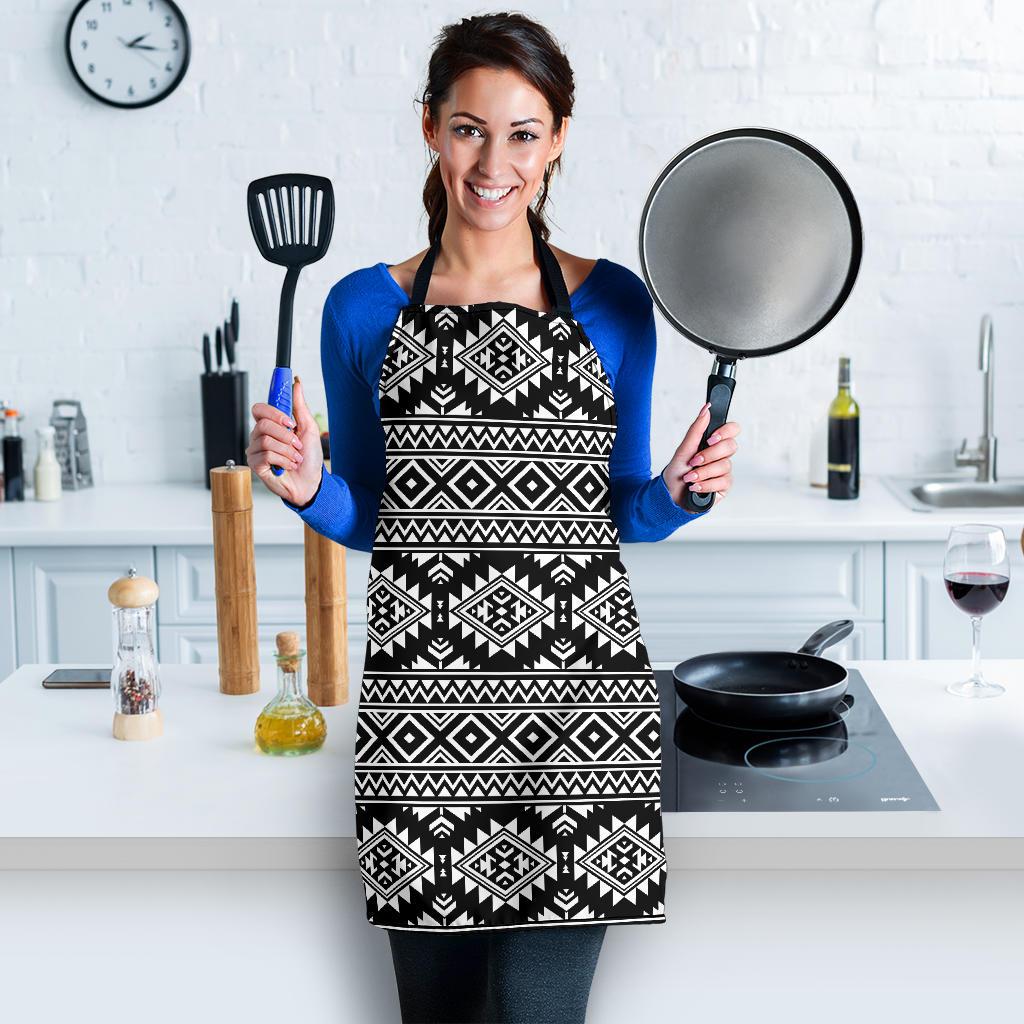 Aztec Black White Print Pattern Women Apron