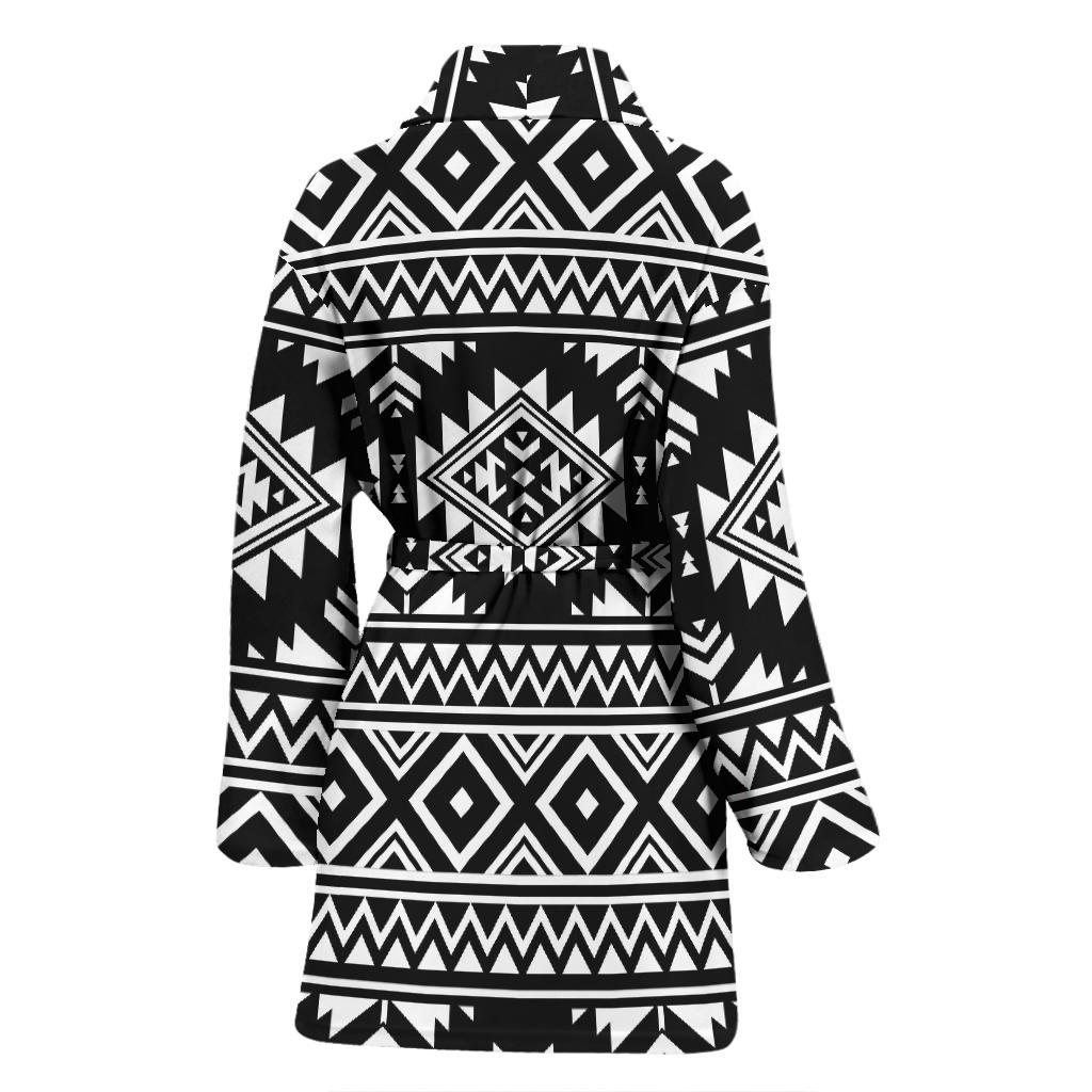 Aztec Black White Print Pattern Women Bath Robe-JTAMIGO.COM