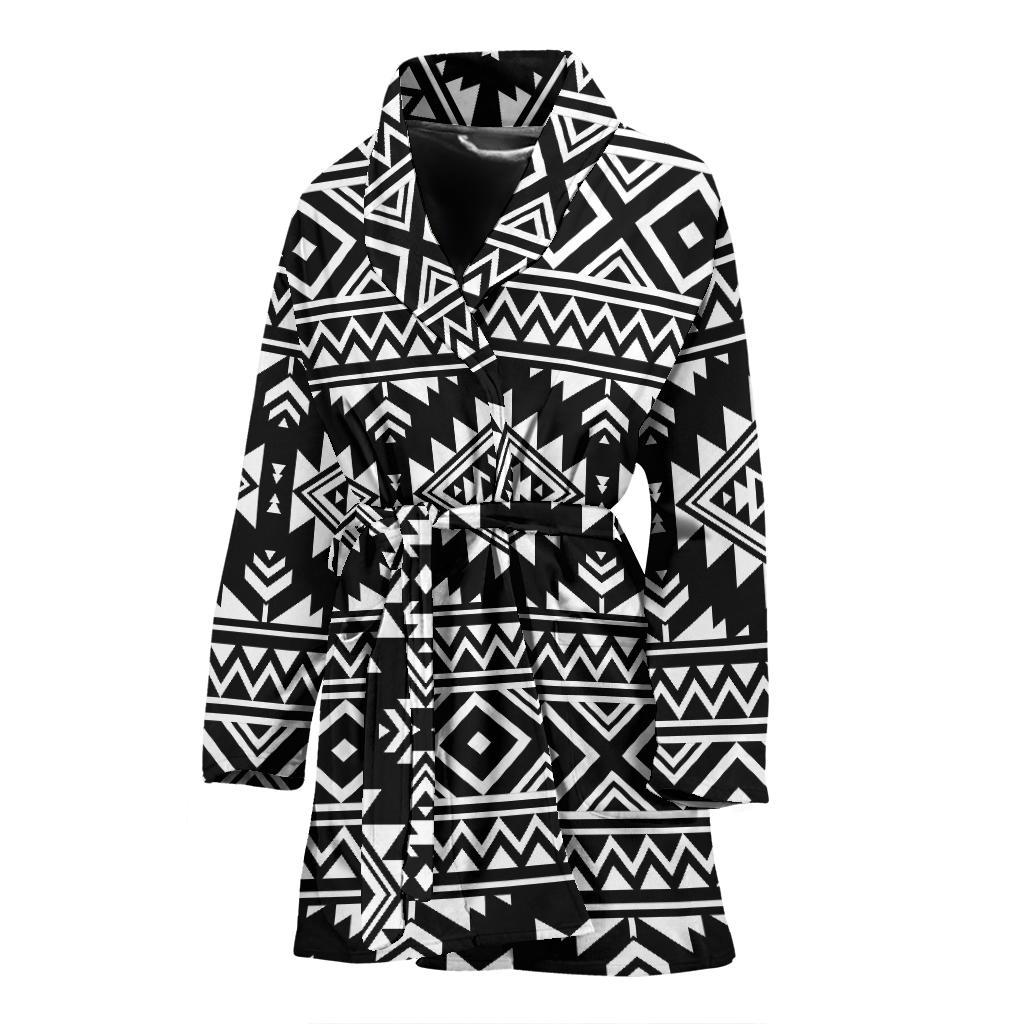 Aztec Black White Print Pattern Women Bath Robe-JTAMIGO.COM