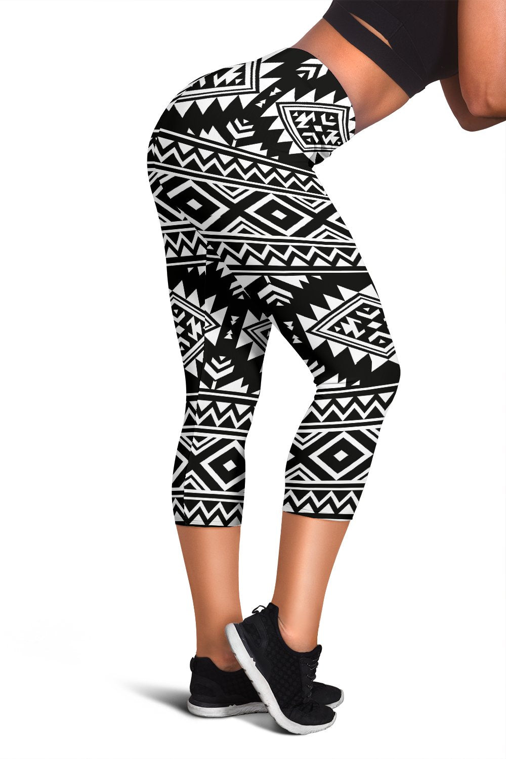 Aztec Black White Print Pattern Women Capris