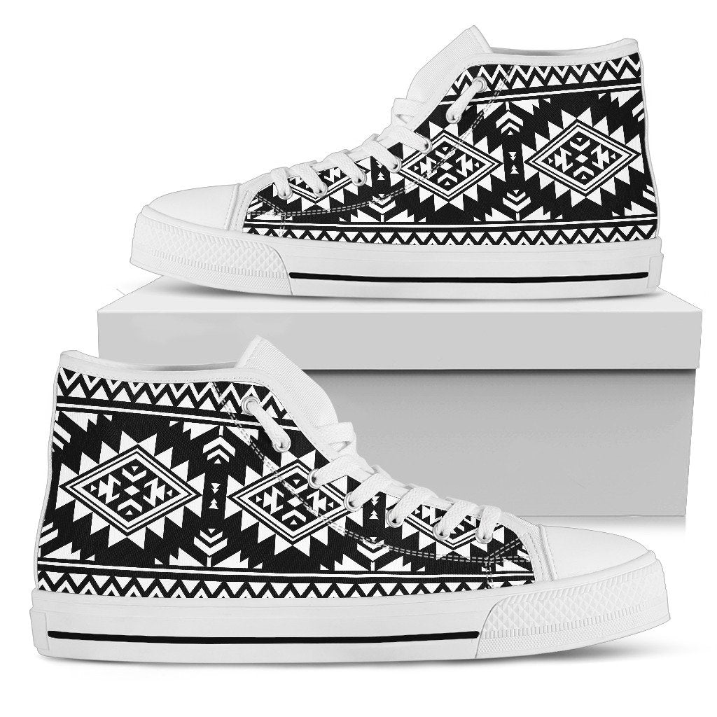 Aztec Black White Print Pattern Women High Top Shoes