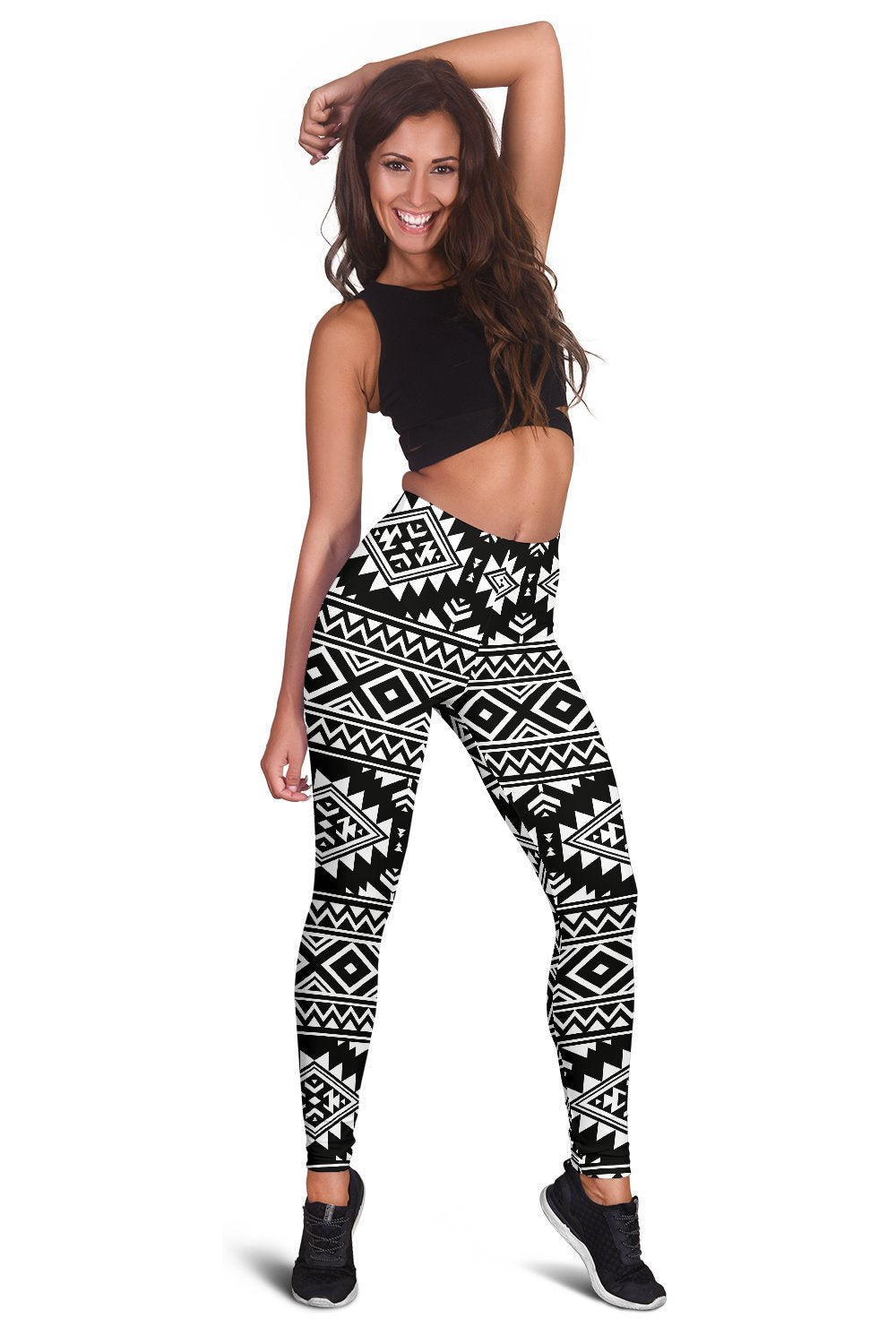 Aztec Black White Print Pattern Women Leggings