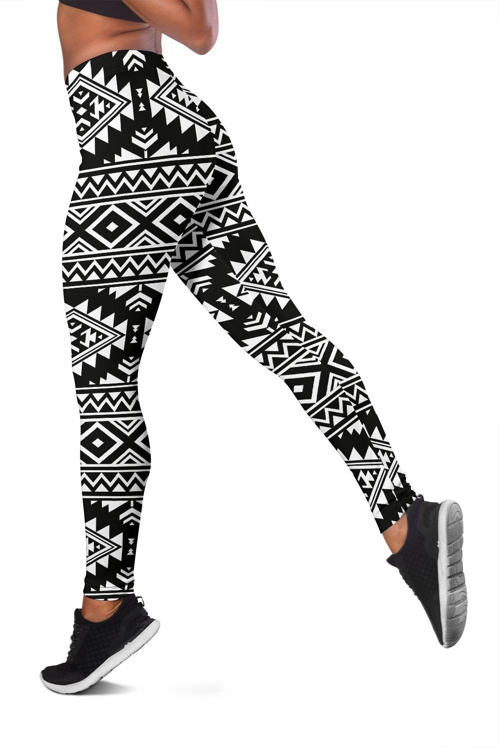Aztec Black White Print Pattern Women Leggings