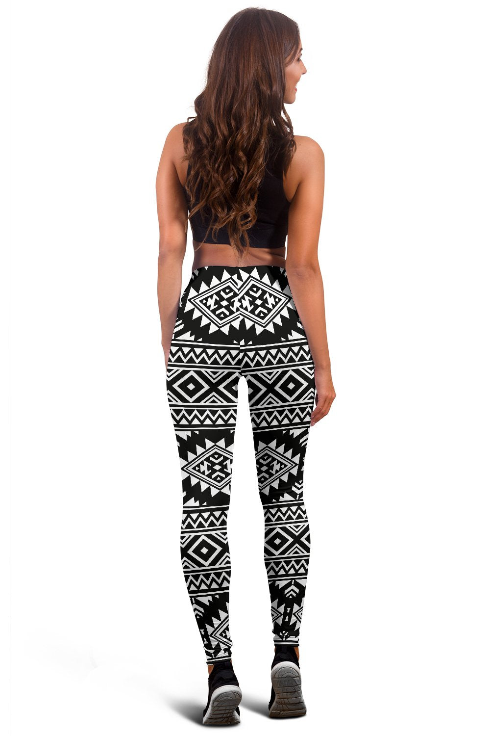 Aztec Black White Print Pattern Women Leggings