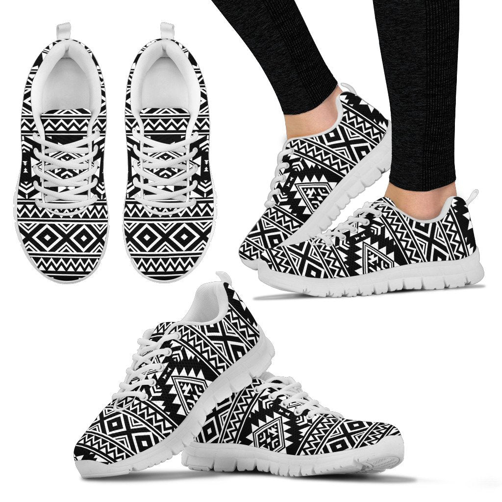 Aztec Black White Print Pattern Women Sneakers Shoes