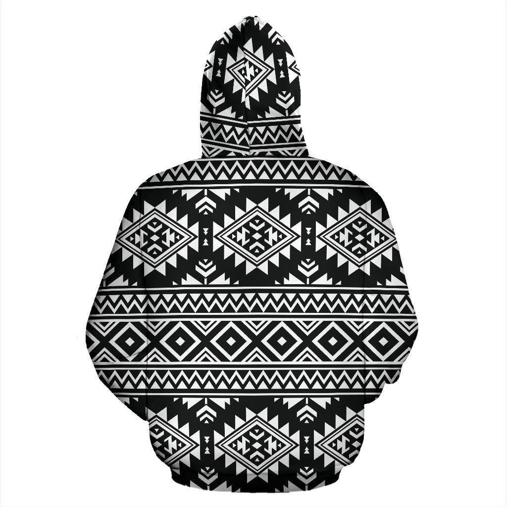 Aztec Black White Print Pattern Zip Up Hoodie