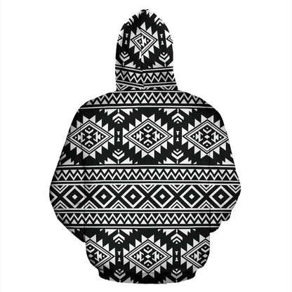 Aztec Black White Print Pattern Zip Up Hoodie