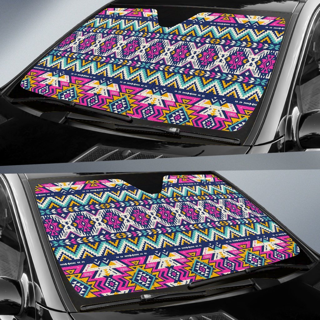 Aztec Pink Geometric Print Pattern Car Sun Shade For Windshield