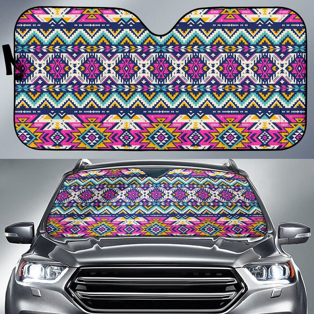 Aztec Pink Geometric Print Pattern Car Sun Shade For Windshield
