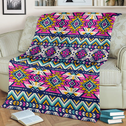 Aztec Pink Geometric Print Pattern Fleece Blanket