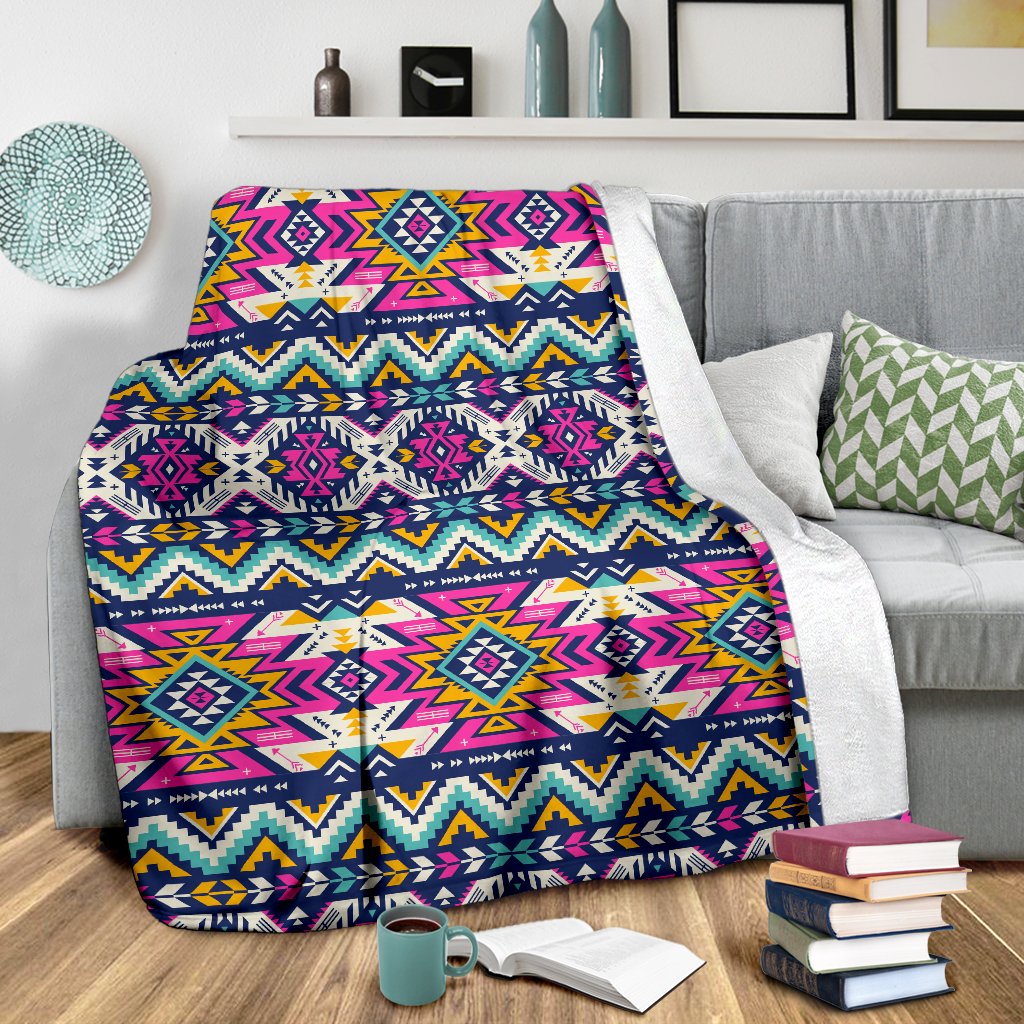 Aztec Pink Geometric Print Pattern Fleece Blanket