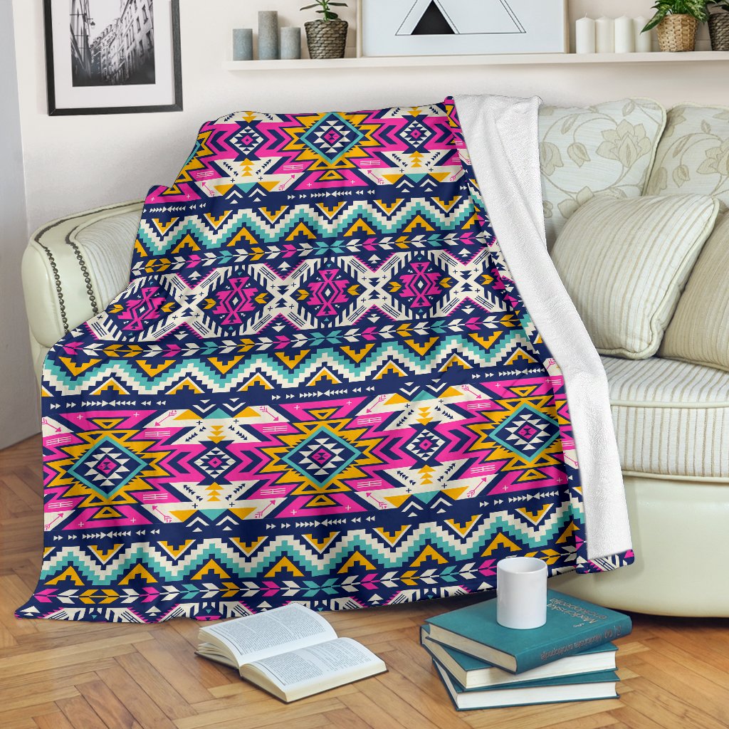 Aztec Pink Geometric Print Pattern Fleece Blanket