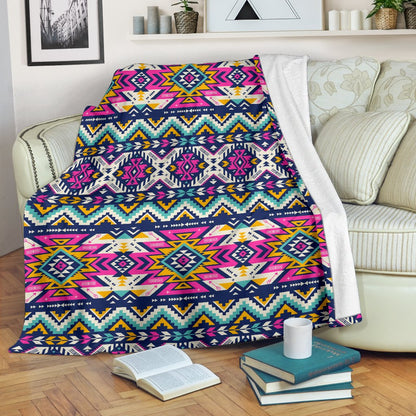 Aztec Pink Geometric Print Pattern Fleece Blanket
