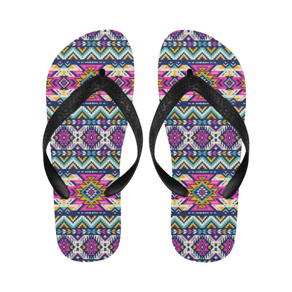 Aztec Pink Geometric Print Pattern Flip Flops-JTAMIGO.COM