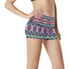 Aztec Pink Geometric Print Pattern High Waisted Spandex Shorts-JTAMIGO.COM